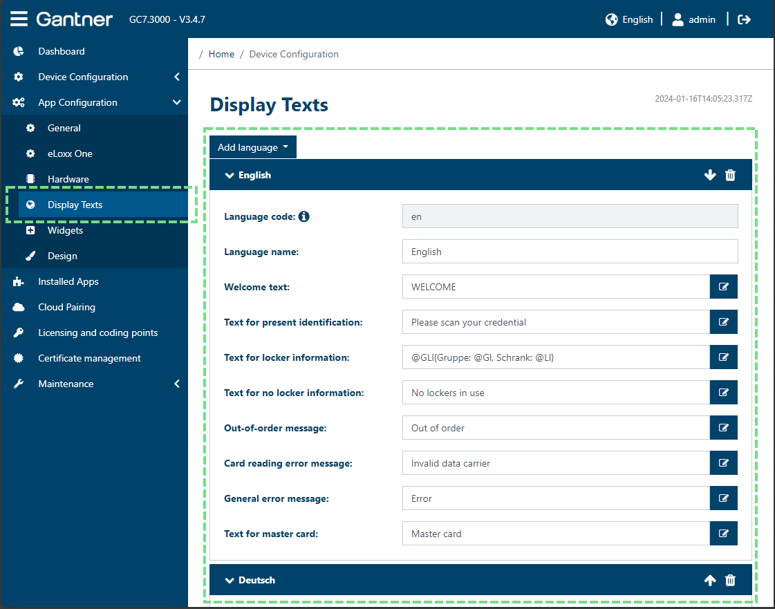 Defining languages for the display texts